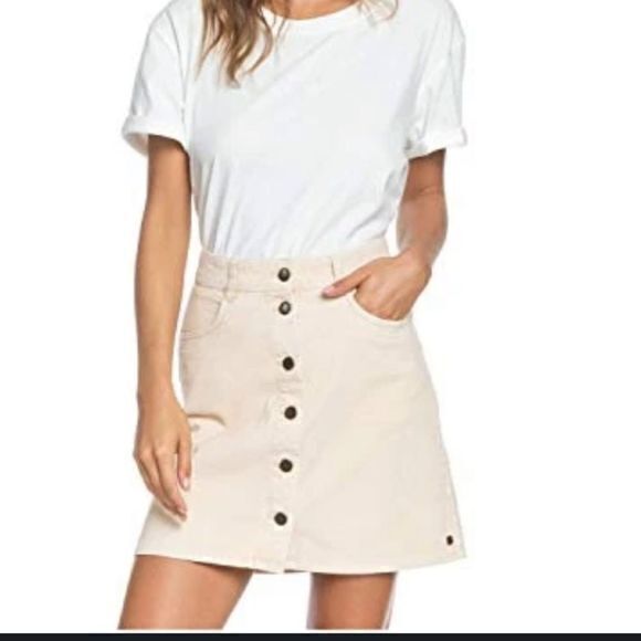 Roxy Dresses & Skirts - Roxy Unforgettable Button Down Front Ivory Cream Mini Skirt Size Large